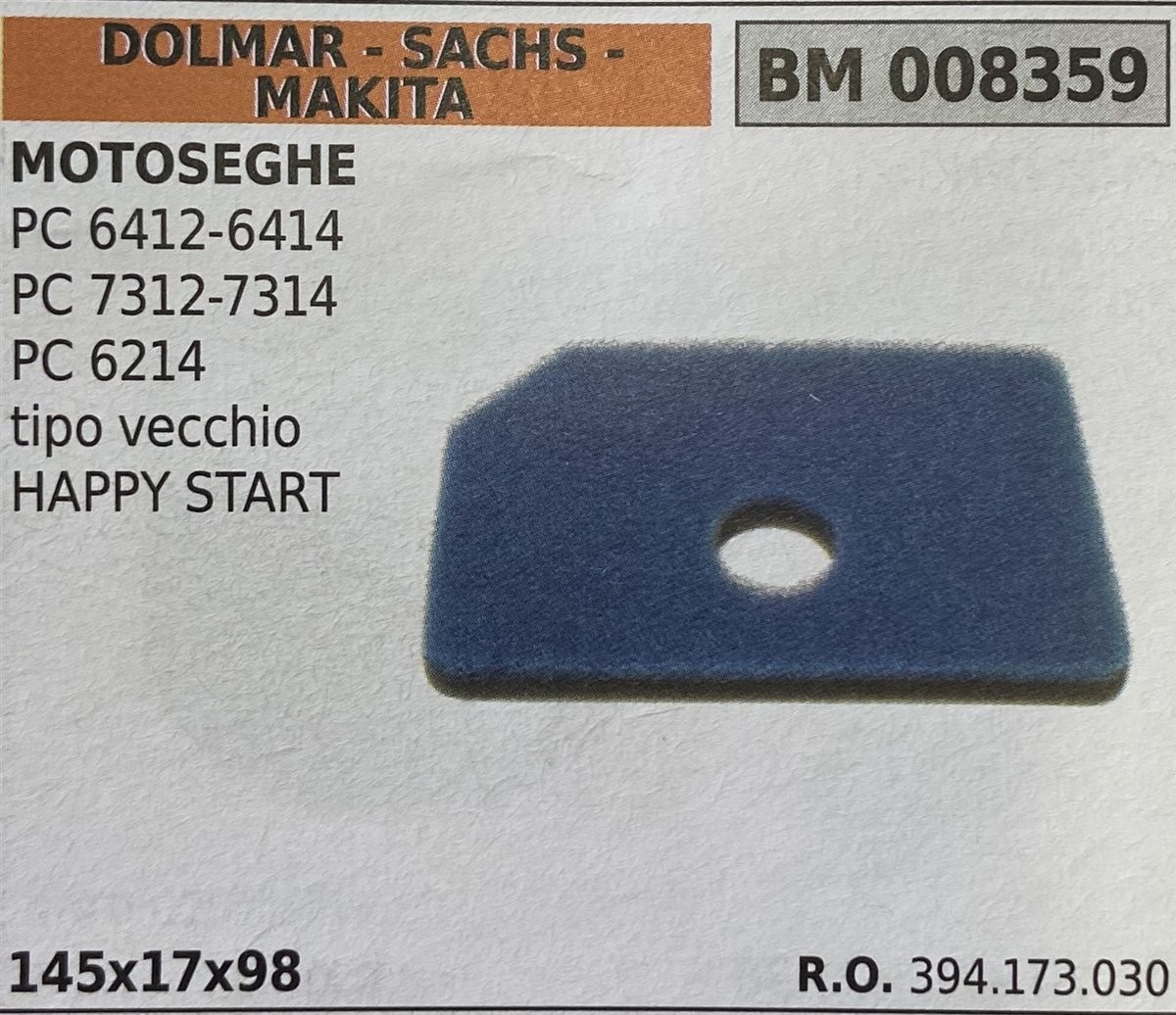 BRUMAR FILTRO DOLMAR - SACHS - MAKITA  MOTOSEGHE PC 6412-6414 PC 7312-7314 PC 6214 tipo vecchio HAPPY START  145x17x98 R.O. 394.173.030