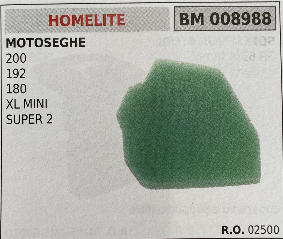 BRUMAR FILTRO HOMELITE  MOTOSEGHE 200 192 180 XL MINI SUPER 2  R.O. 02500