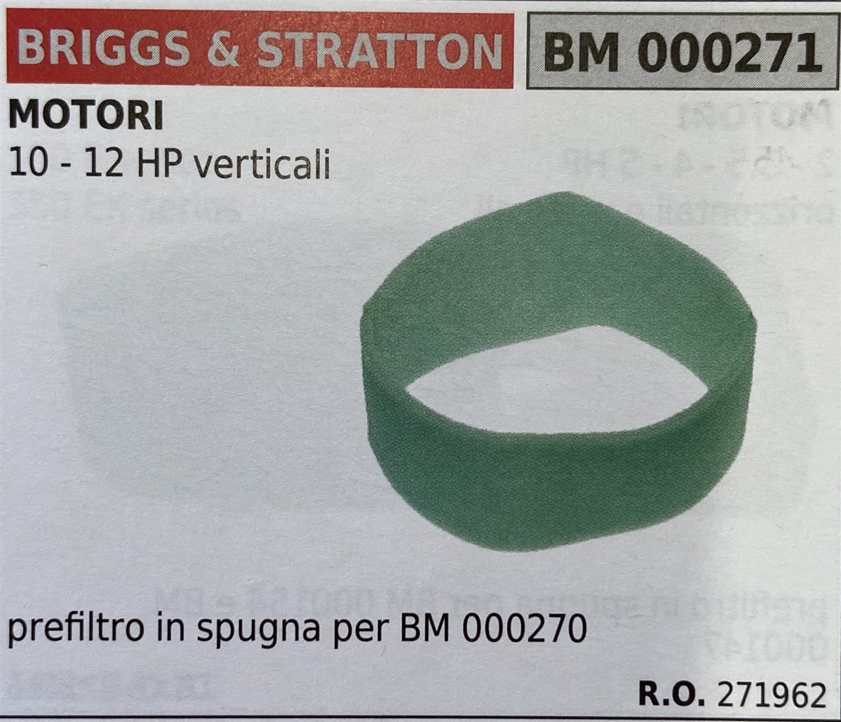 BRUMAR FILTRO BRIGGS & STRATTON  MOTORI 10 - 12 HP verticali  prefiltro in spugna per BM 000270 R.O. 271962