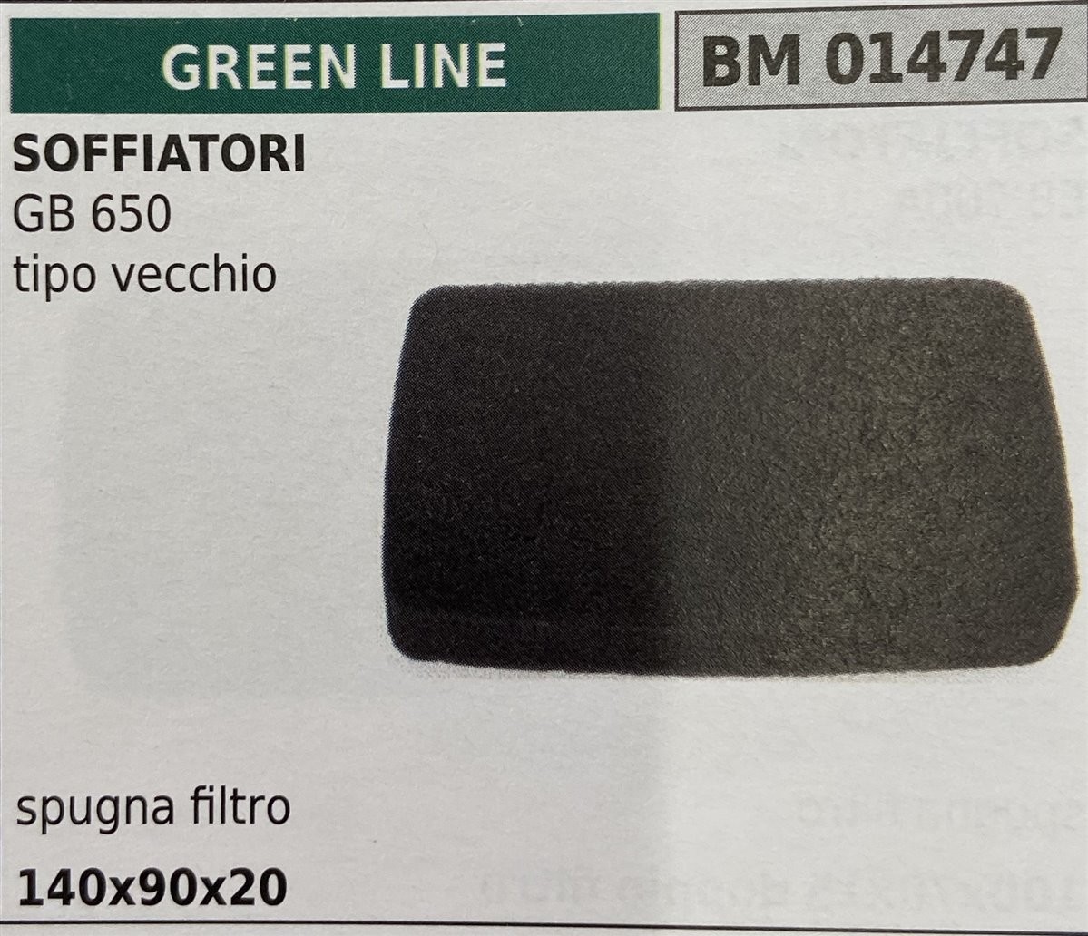 BRUMAR FILTRO GREEN LINE  SOFFIATORI GB 650 tipo vecchio  spugna filtro 140x90x20 R.O.-