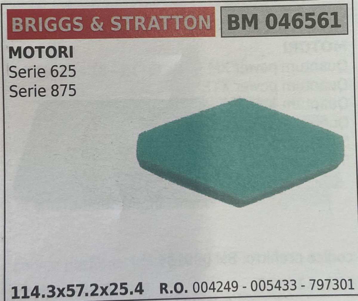 BRUMAR FILTRO BRIGGS & STRATTON  MOTORI Serie 625 Serie 875  114.3x57.2x25.4 R.O. 004249 - 005433 - 797301