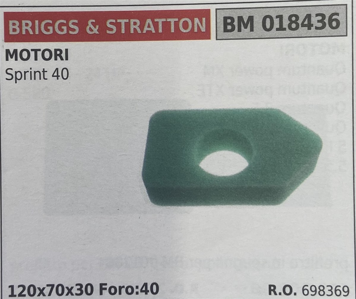 BRUMAR FILTRO BRIGGS & STRATTON  MOTORI Sprint 40  120x70x30 Foro:40 R.O. 698369