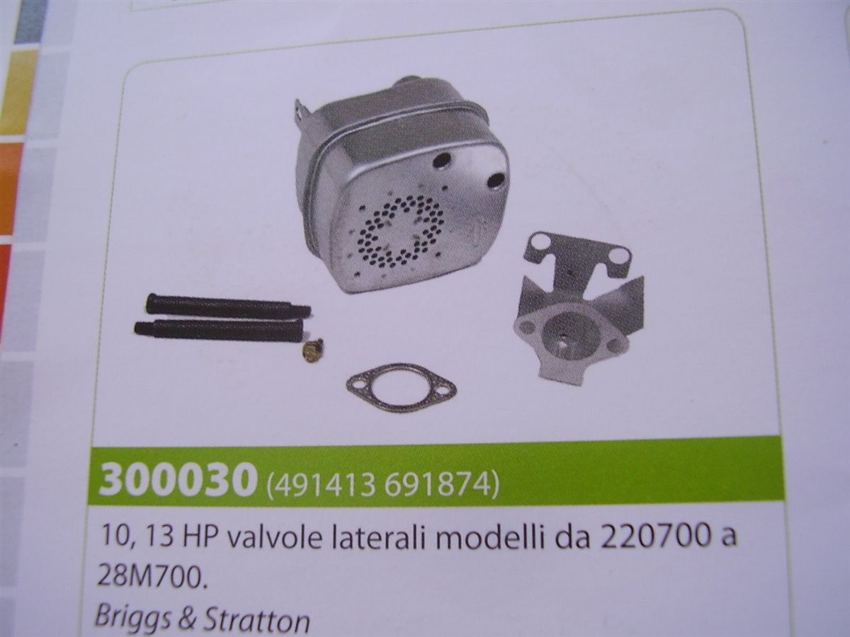 MARMITTA MOTORE BRIGGS & STRATTON  10, 13 HP valvole laterali modelli da 220700 a 28M700  marmitta ex 491413 (300030) 691874