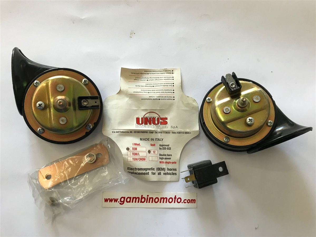 TROMBE AUTO ALTRO PRODUZIONE ITALIANA 12V MARCA UNUS (PADOVA) RELE' INCLUSO + PIASTRE 