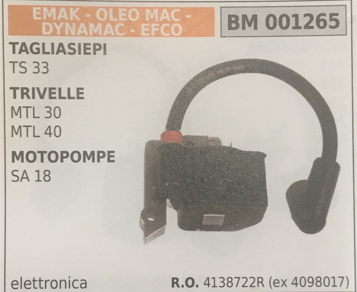 BOBINA BRUMAR ELETTRONICA EMAK - OLEO MAC - DYNAMAC - EFCO TAGLIASIEPI TS 33 TRIVELLE MTL 30 MTL 40 MOTOPOMPE SA 18