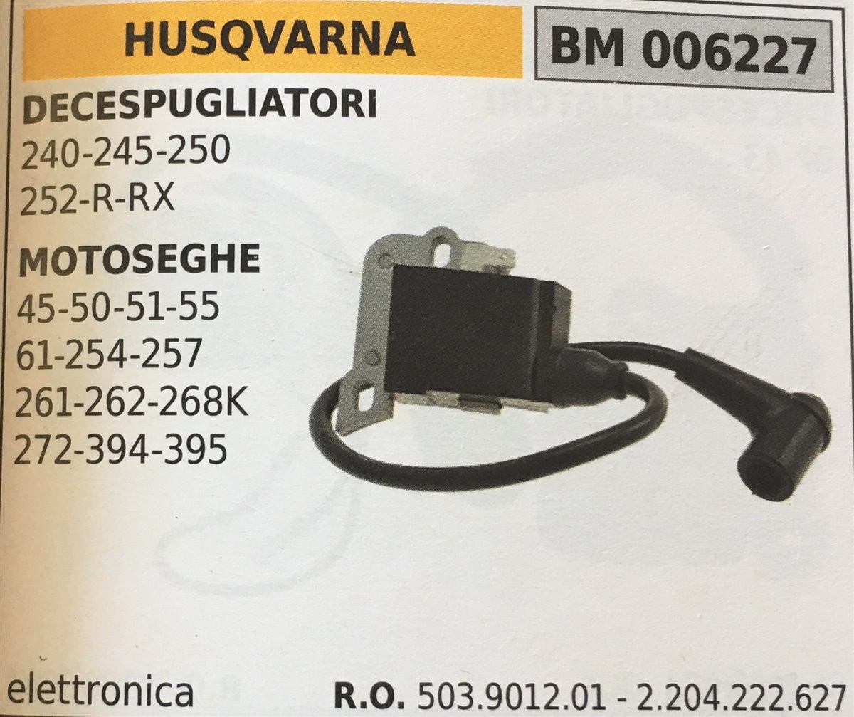 BOBINA BRUMAR ELETTRONICA HUSQVARNA DECESPUGLIATORI 240-245-250-252-R-RX  MOTOSEGHE 45-50-51-55 61-254-257 261-262-268K 272-394-395