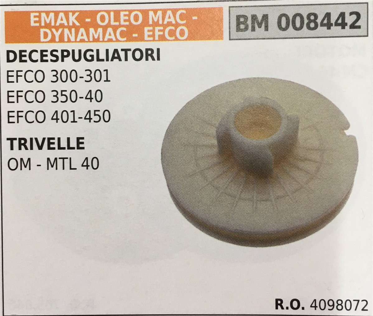 PULEGGIA AVVIAMENTO BRUMAR EMAK - OLEO MAC - DYNAMAC - EFCO DECESPUGLIATORI EFCO 200-220-260 EFCO 8200-822 EFCO 8260-8260A