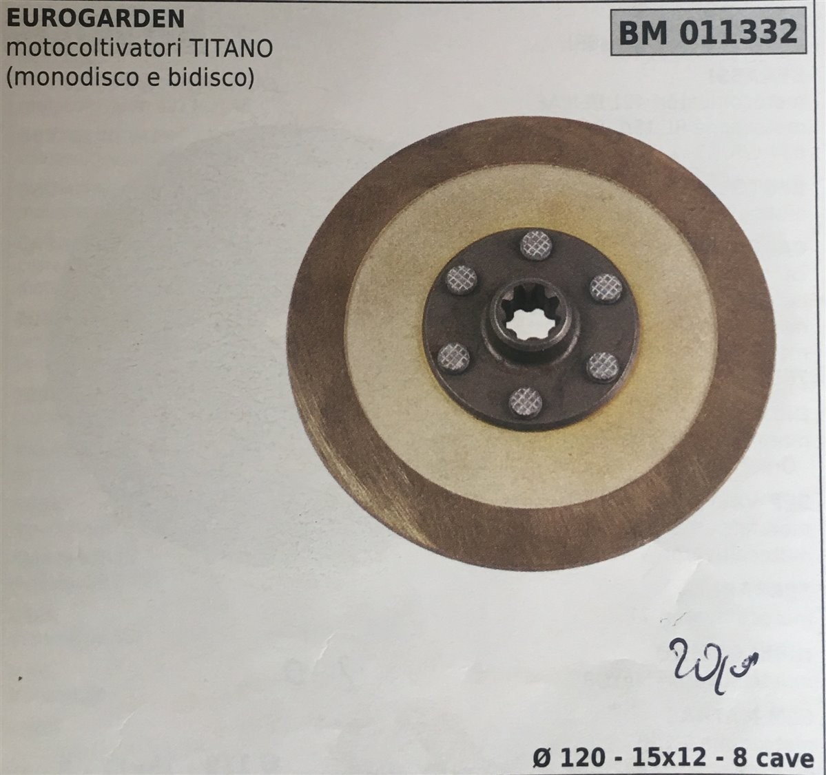 FRIZIONE AGRICOLA COMPLETA BRUMAR EUROGARDEN motocoltivatori TITANO (monodisco e bidisco)    Ø 120 - 15X10 - 8 cave