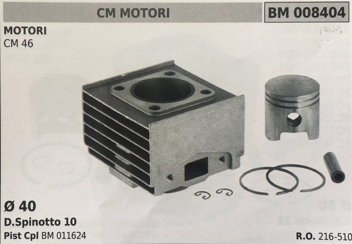 CILINDRO COMPLETO DI PISTONE E SEGMENTI BRUMAR  CM MOTORI MOTORI CM 46    Ø 40 D.Spinotto 10 Pist Cpl BM 011624