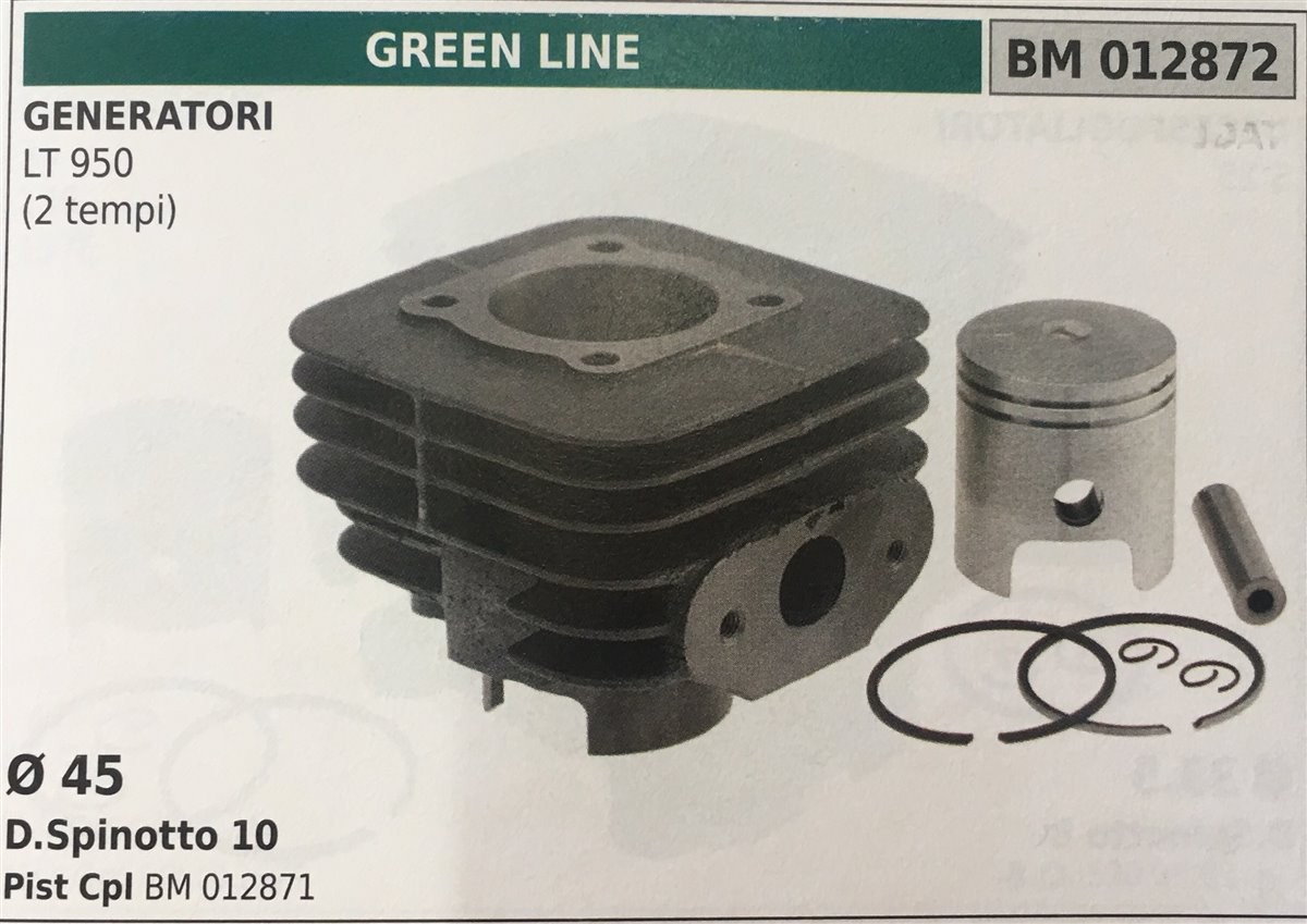 CILINDRO COMPLETO DI PISTONE E SEGMENTI BRUMAR  GREEN LINE GENERATORI LT 950 (2 tempi)    Ø 45 D.Spinotto 10 Pist Cpl BM 018253