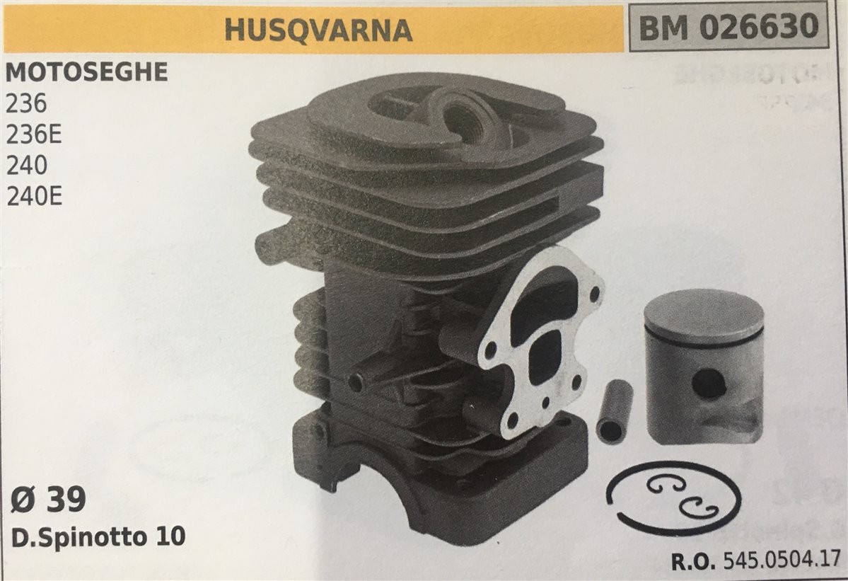 CILINDRO COMPLETO DI PISTONE E SEGMENTI BRUMAR  HUSQVARNA MOTOSEGHE 236 236E 240 240E    Ø 39 D.Spinotto 10