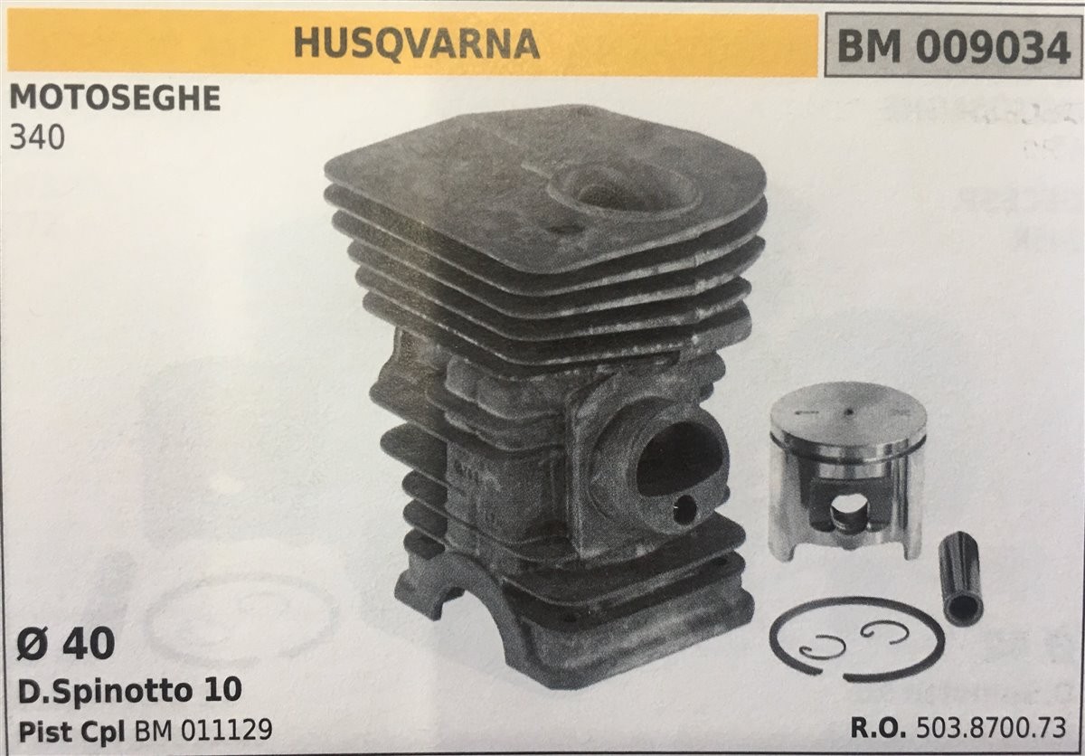 CILINDRO COMPLETO DI PISTONE E SEGMENTI BRUMAR  HUSQVARNA MOTOSEGHE 340    Ø 40 D.Spinotto 10 Pist Cpl BM 011129