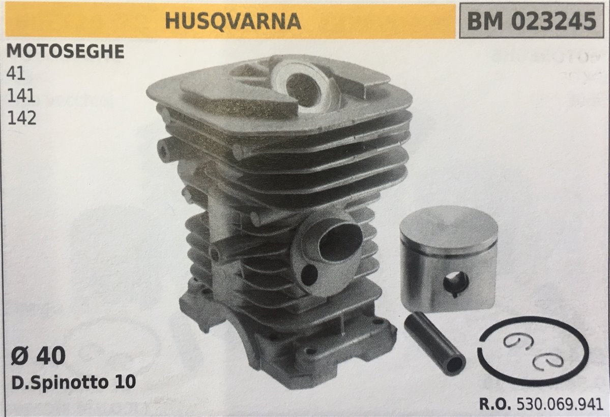 CILINDRO COMPLETO DI PISTONE E SEGMENTI BRUMAR  HUSQVARNA MOTOSEGHE 41 141 142    Ø 40 D.Spinotto 10