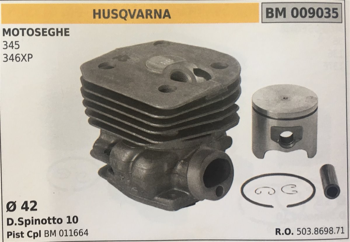 CILINDRO COMPLETO DI PISTONE E SEGMENTI BRUMAR  HUSQVARNA MOTOSEGHE 345 346XP    Ø 42 D.Spinotto 10 Pist Cpl BM 011664