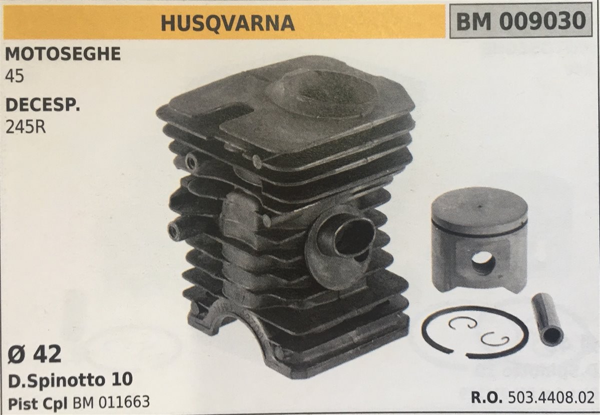 CILINDRO COMPLETO DI PISTONE E SEGMENTI BRUMAR  HUSQVARNA MOTOSEGHE 45 DECESPUGLIATORI 245R    Ø 42 D.Spinotto 10 Pist Cpl BM 011663