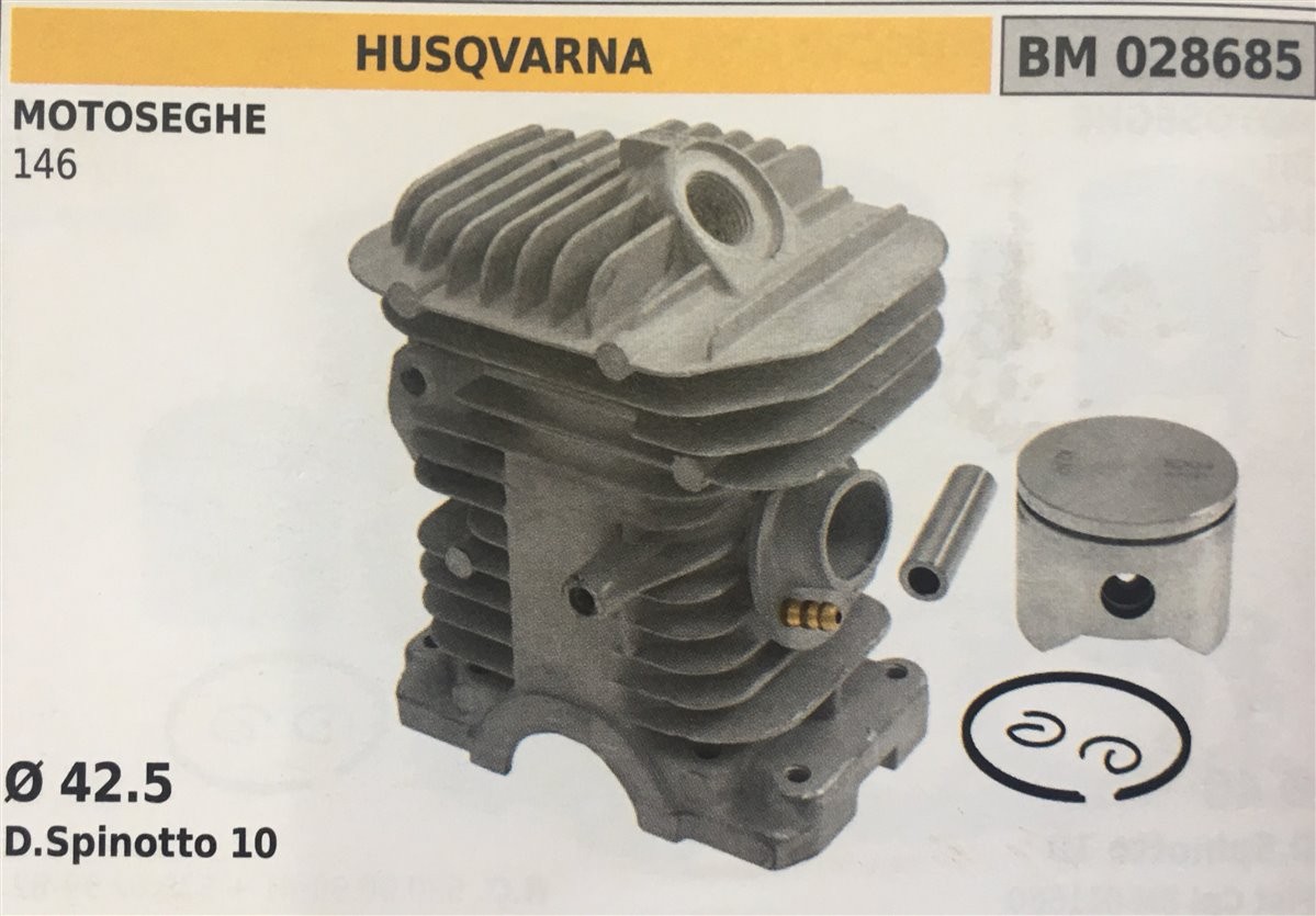 CILINDRO COMPLETO DI PISTONE E SEGMENTI BRUMAR  HUSQVARNA MOTOSEGHE 146    Ø 42.5 D.Spinotto 10