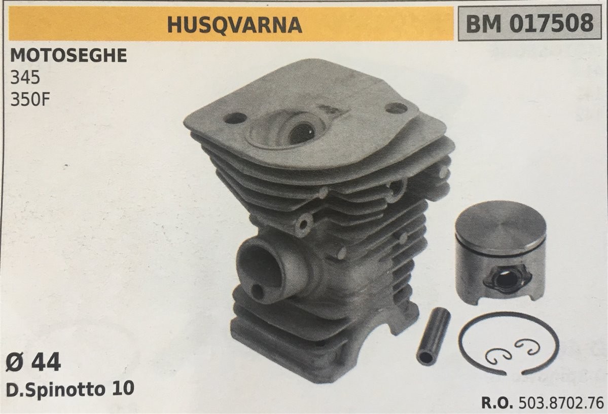 CILINDRO COMPLETO DI PISTONE E SEGMENTI BRUMAR  HUSQVARNA MOTOSEGHE 345 350F    Ø 44 D.Spinotto 10