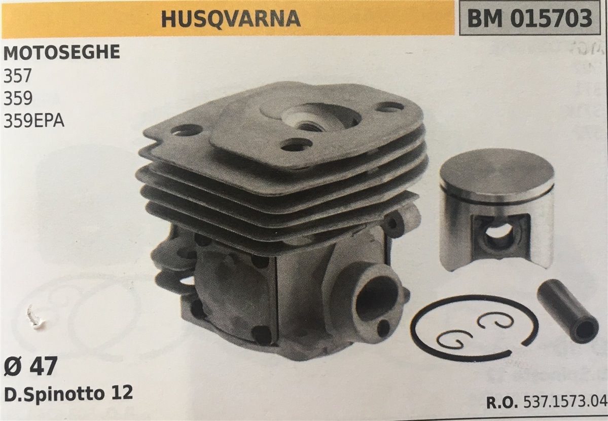 CILINDRO COMPLETO DI PISTONE E SEGMENTI BRUMAR  HUSQVARNA MOTOSEGHE 357 359 359EPA    Ø 47 D.Spinotto 12