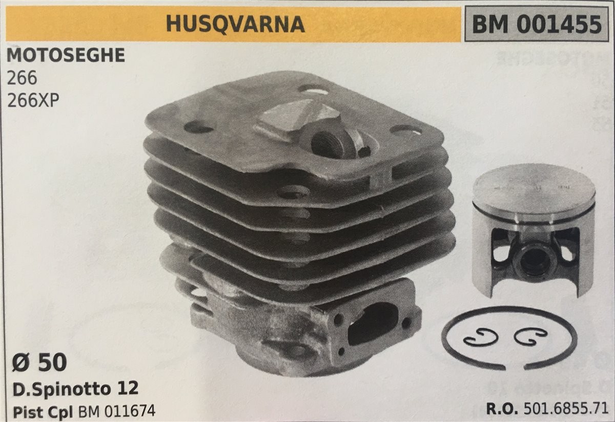 CILINDRO COMPLETO DI PISTONE E SEGMENTI BRUMAR  HUSQVARNA MOTOSEGHE 266 266XP    Ø 50 D.Spinotto 12 Pist Cpl BM 011674