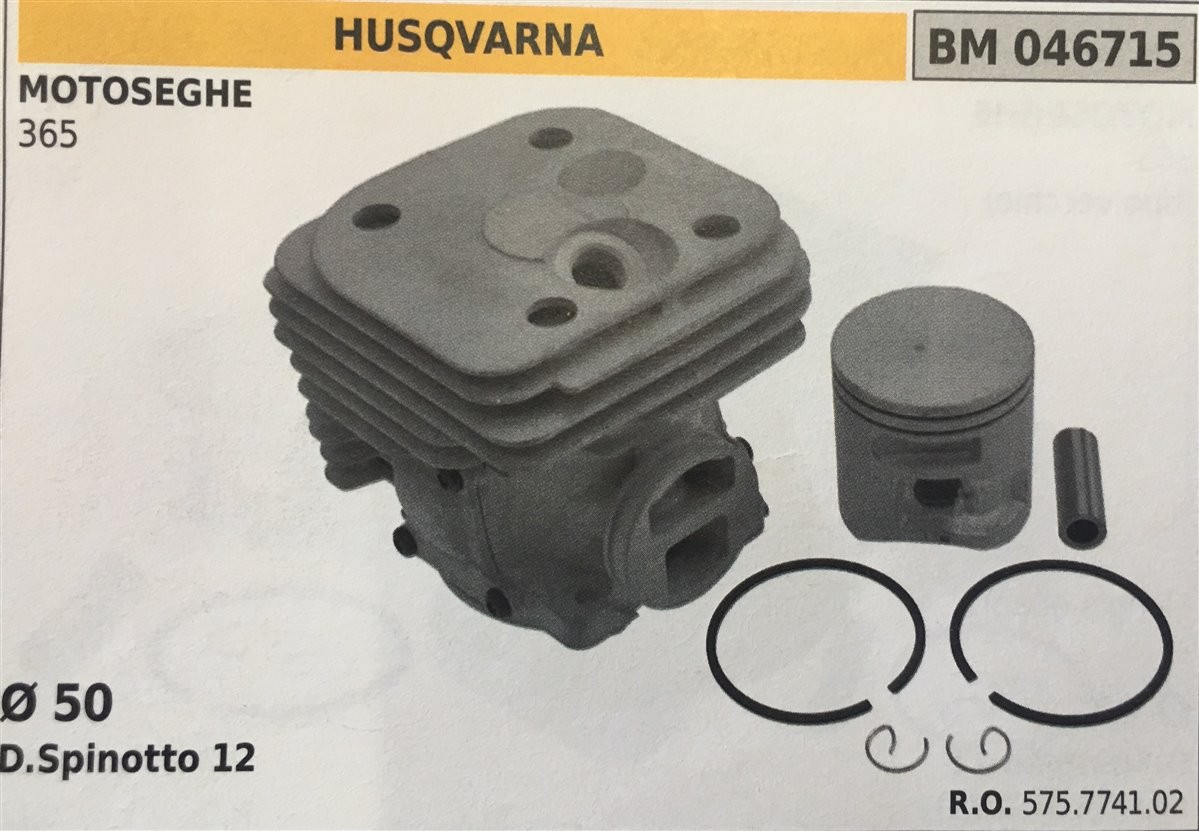 CILINDRO COMPLETO DI PISTONE E SEGMENTI BRUMAR  HUSQVARNA MOTOSEGHE 365    Ø 50 D.Spinotto 12