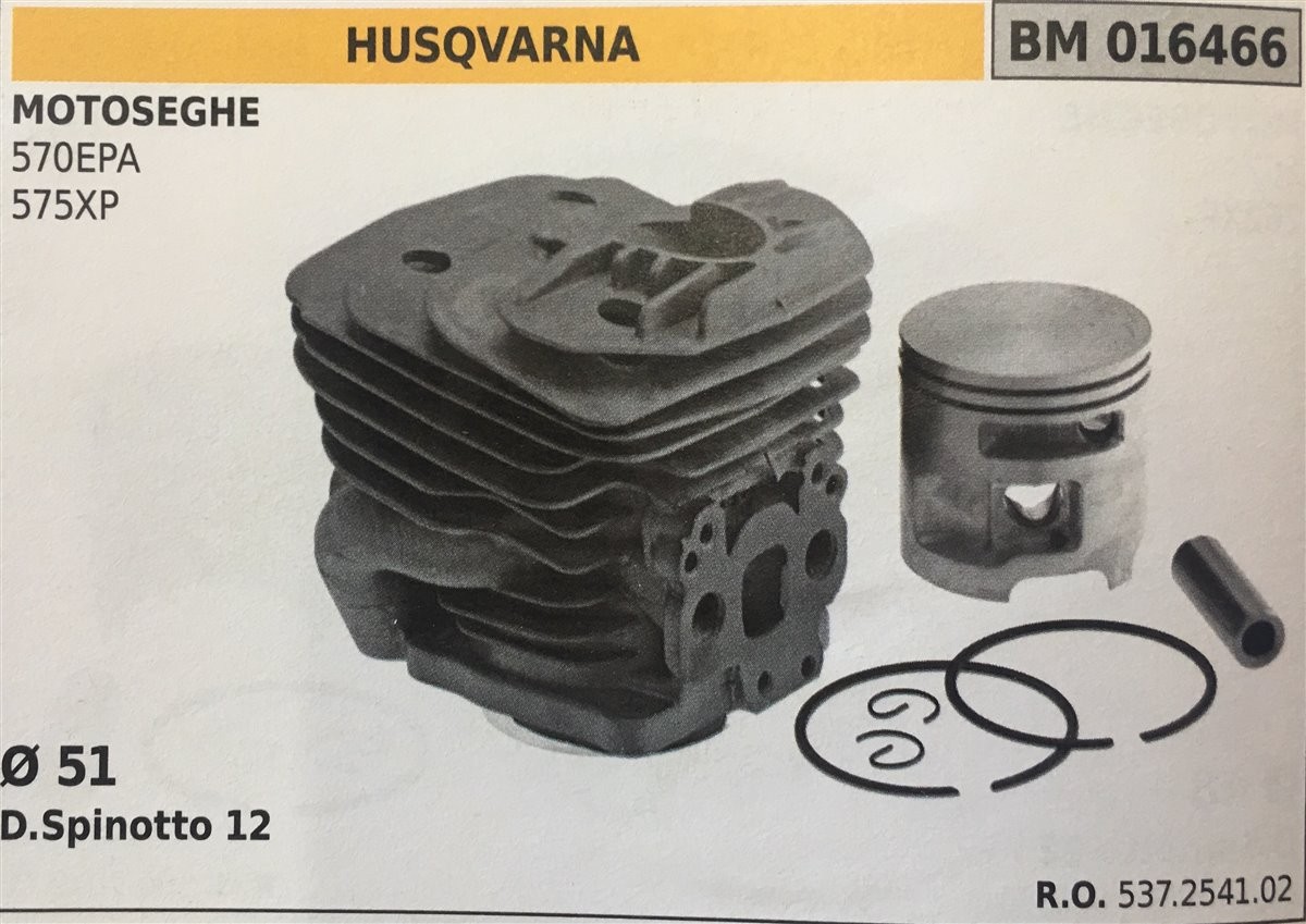 CILINDRO COMPLETO DI PISTONE E SEGMENTI BRUMAR  HUSQVARNA MOTOSEGHE 570EPA 575XP    Ø 51 D.Spinotto 12