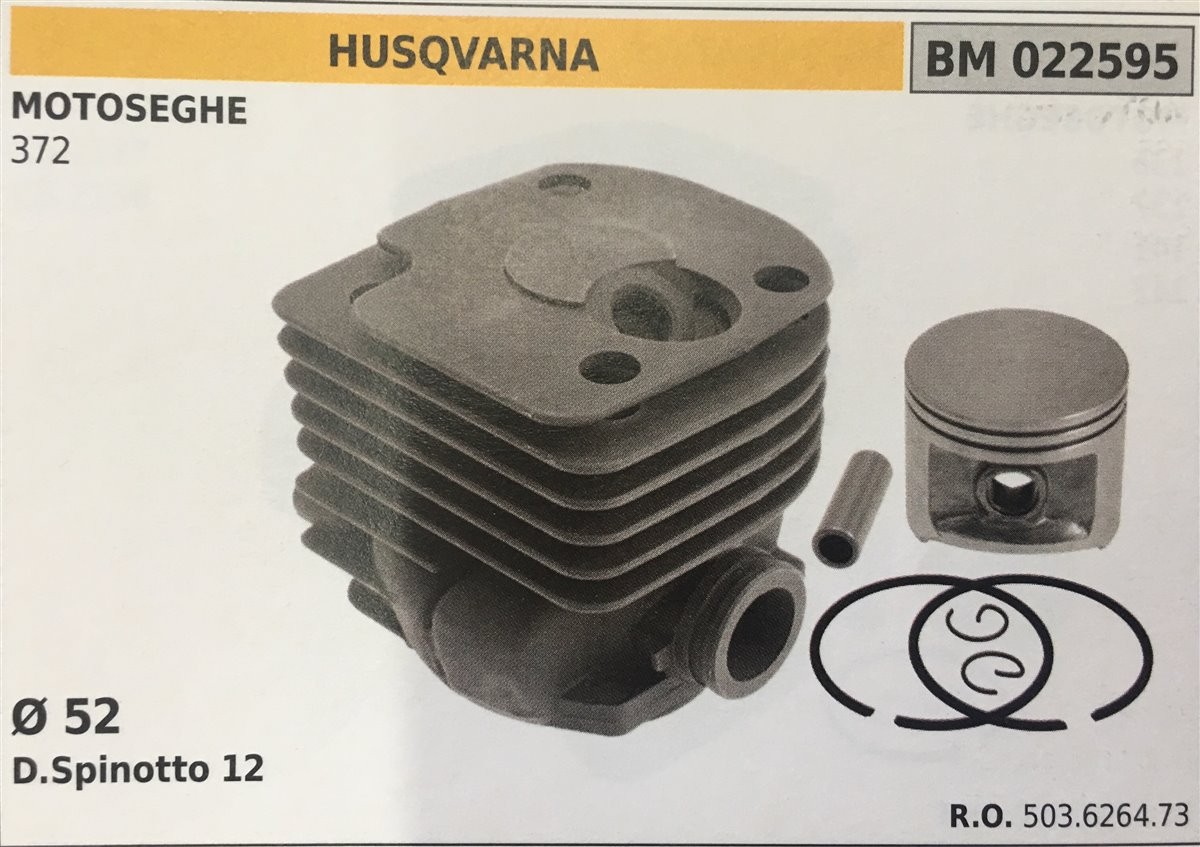 CILINDRO COMPLETO DI PISTONE E SEGMENTI BRUMAR  HUSQVARNA MOTOSEGHE 372    Ø 52 D.Spinotto 12