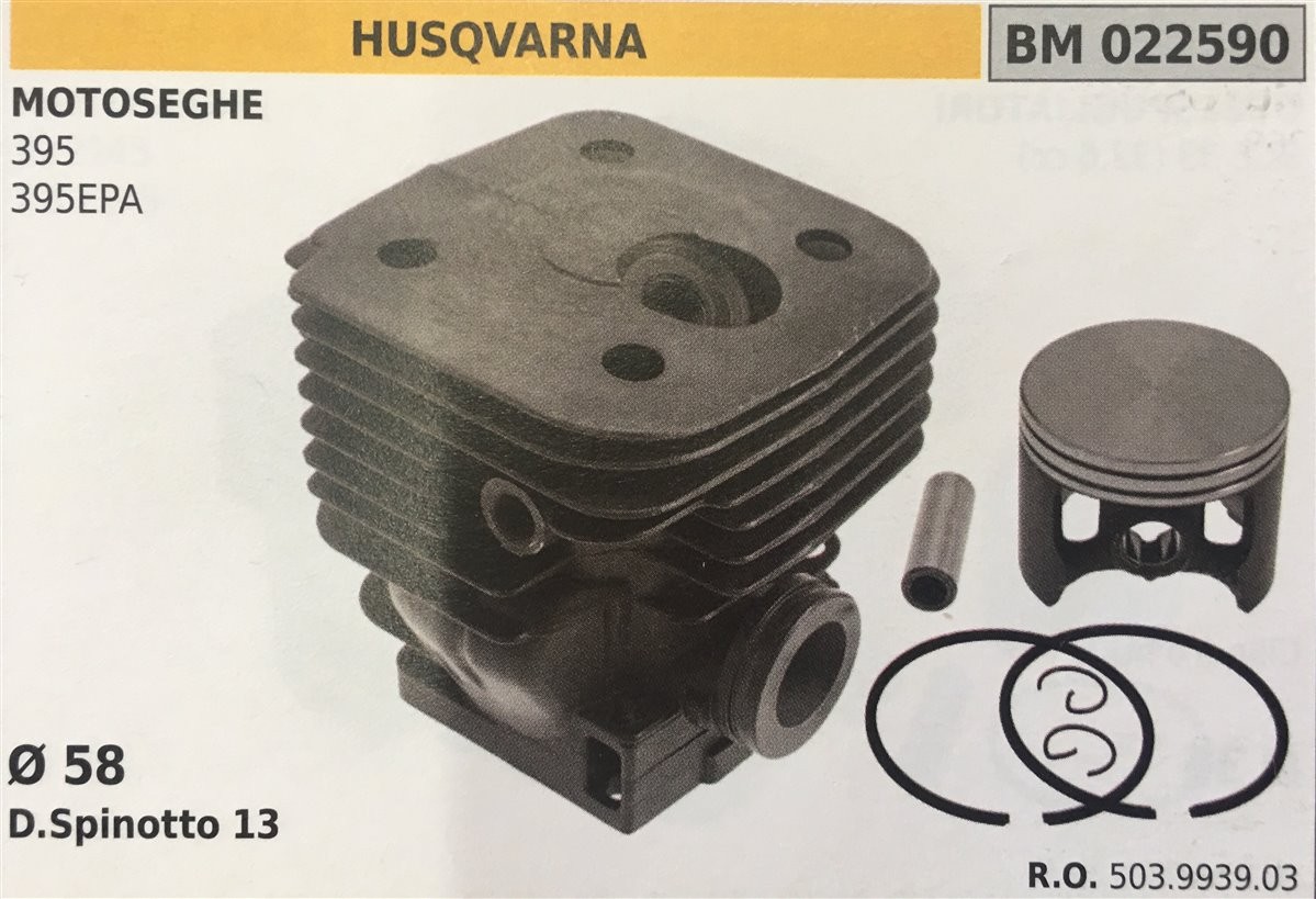 CILINDRO COMPLETO DI PISTONE E SEGMENTI BRUMAR  HUSQVARNA MOTOSEGHE 395 395EPA    Ø 58 D.Spinotto 13