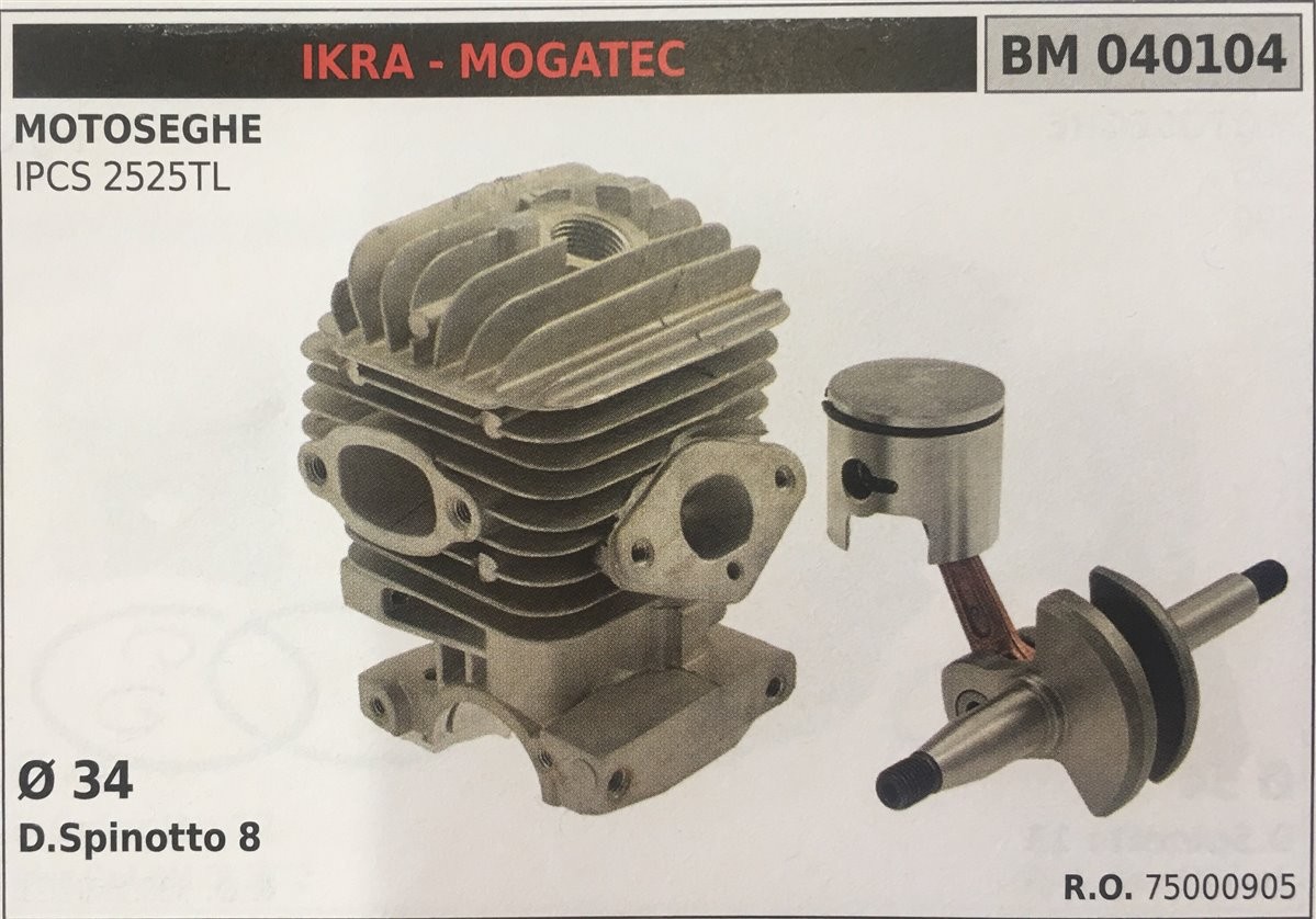 CILINDRO COMPLETO DI PISTONE E SEGMENTI BRUMAR  IKRA - MOGATEC MOTOSEGHE IPCS 2525TL    Ø 34 D.Spinotto 8