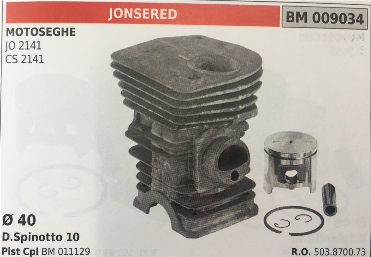 CILINDRO COMPLETO DI PISTONE E SEGMENTI BRUMAR  JONSERED MOTOSEGHE JO 2141 CS 2141    Ø 40 D.Spinotto 10 Pist Cpl BM 011129