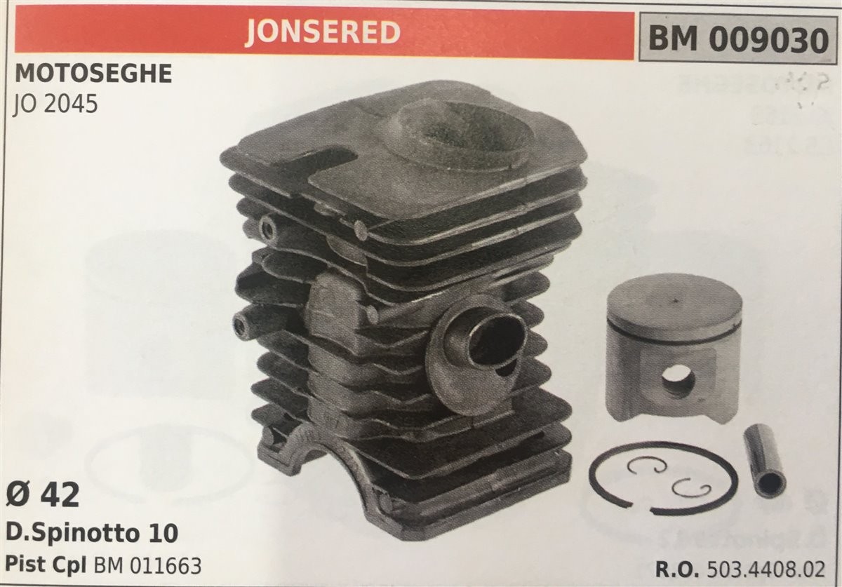 CILINDRO COMPLETO DI PISTONE E SEGMENTI BRUMAR  JONSERED MOTOSEGHE JO 2045    Ø 42 D.Spinotto 10 Pist Cpl BM 011663