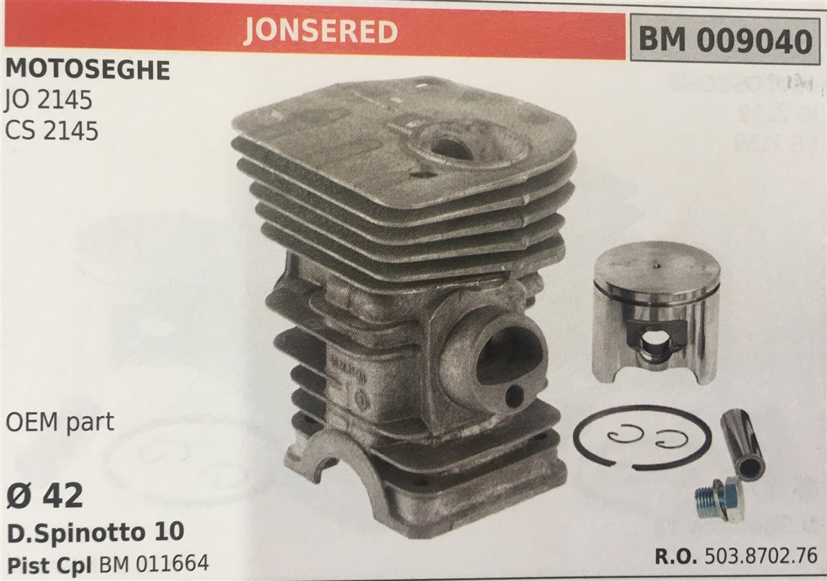 CILINDRO COMPLETO DI PISTONE E SEGMENTI BRUMAR  JONSERED MOTOSEGHE JO 2145 CS 2145    OEM part  Ø 42 D.Spinotto 10 Pist Cpl BM 011664