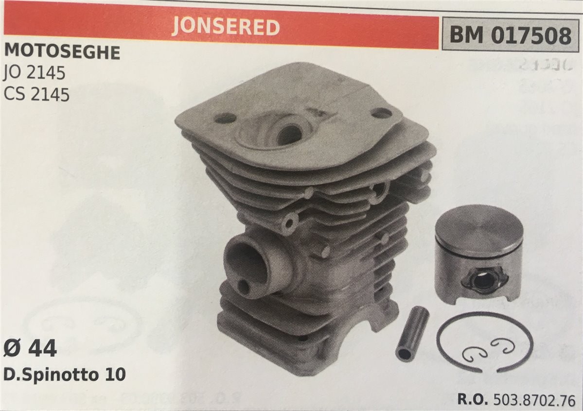 CILINDRO COMPLETO DI PISTONE E SEGMENTI BRUMAR  JONSERED MOTOSEGHE JO 2145 CS 2145    Ø 44 D.Spinotto 10