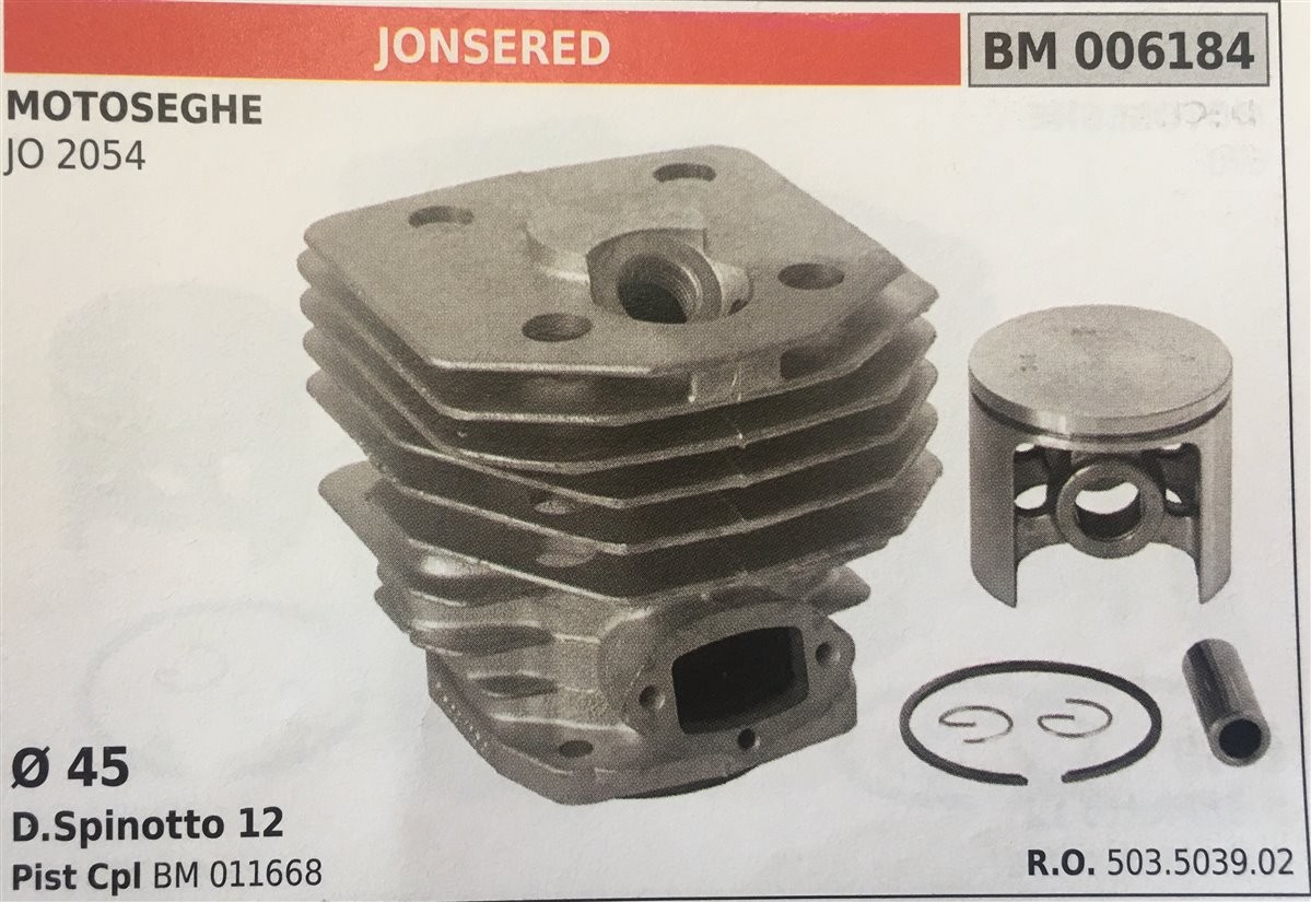 CILINDRO COMPLETO DI PISTONE E SEGMENTI BRUMAR  JONSERED MOTOSEGHE JO 2054    Ø 45 D.Spinotto 12 Pist Cpl BM 011668