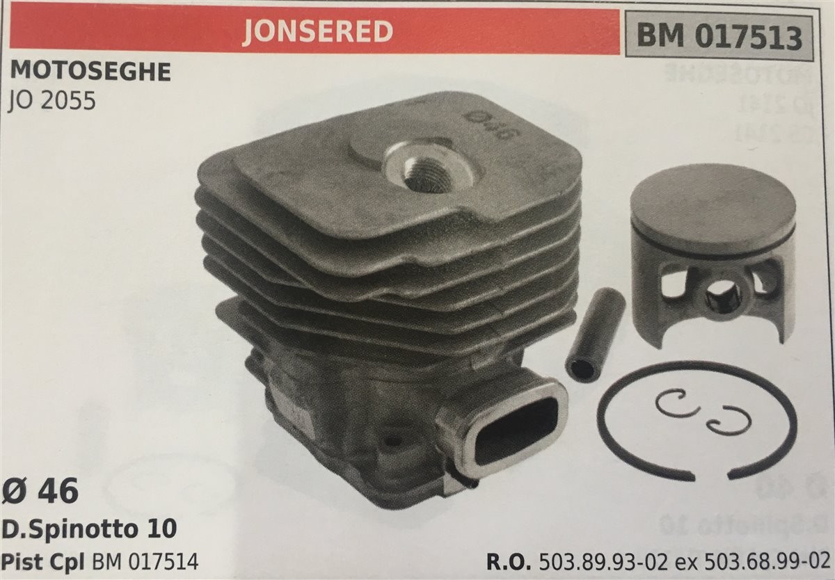 CILINDRO COMPLETO DI PISTONE E SEGMENTI BRUMAR  JONSERED MOTOSEGHE JO 2055    Ø 46 D.Spinotto 10 Pist Cpl BM 017514
