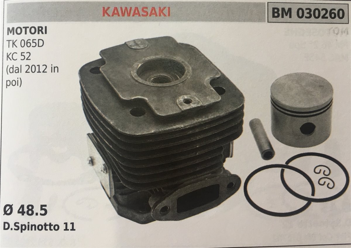 CILINDRO COMPLETO DI PISTONE E SEGMENTI BRUMAR  KAWASAKI MOTORI TK 065D KC 52 (dal 2012 in poi)    Ø 48.5 D.Spinotto 11