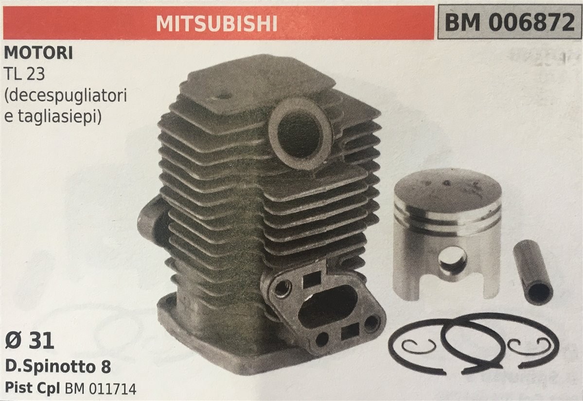 CILINDRO COMPLETO DI PISTONE E SEGMENTI BRUMAR  MITSUBISHI MOTORI TL 23 (decespugliatori e tagliasiepi)    Ø 31 D.Spinotto 8 Pist Cpl BM 011714
