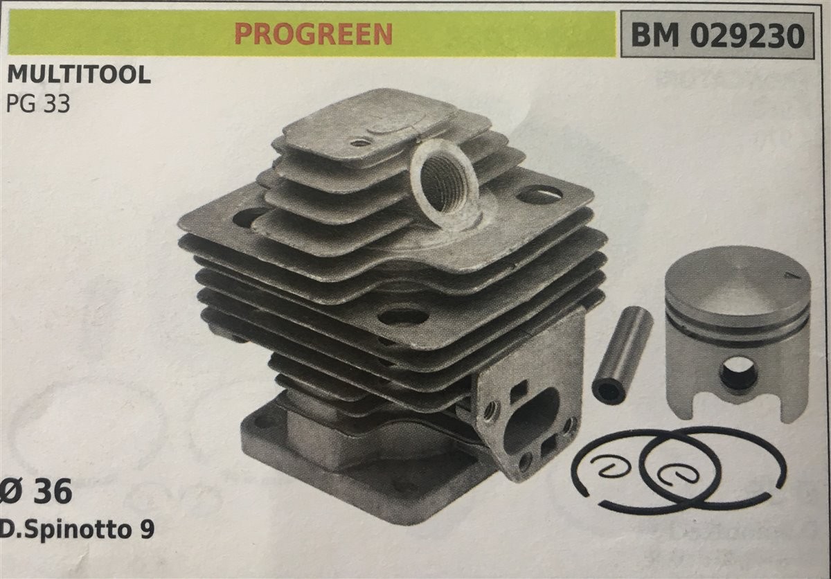 CILINDRO COMPLETO DI PISTONE E SEGMENTI BRUMAR  PROGREEN MULTITOOL PG 33    Ø 36 D.Spinotto 9