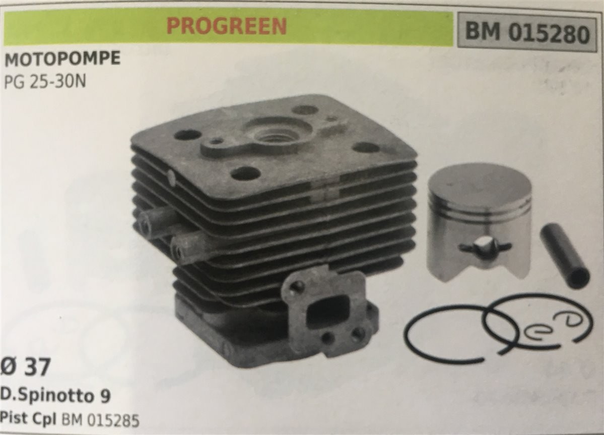 CILINDRO COMPLETO DI PISTONE E SEGMENTI BRUMAR  PROGREEN MOTOPOMPE PG 25-30N    Ø 37 D.Spinotto 9 Pist Cpl BM 015285