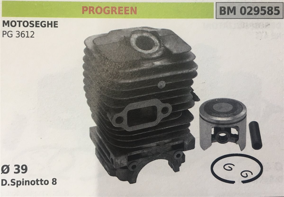 CILINDRO COMPLETO DI PISTONE E SEGMENTI BRUMAR  PROGREEN MOTOSEGHE PG 3612    Ø 39 D.Spinotto 8
