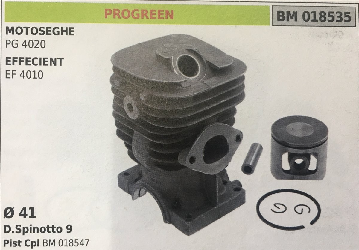 CILINDRO COMPLETO DI PISTONE E SEGMENTI BRUMAR  PROGREEN MOTOSEGHE PG 4020 EFFECIENT EF 4010    Ø 41 D.Spinotto 9 Pist Cpl BM 018547