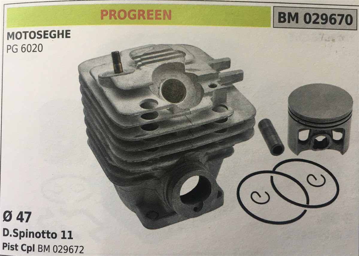 CILINDRO COMPLETO DI PISTONE E SEGMENTI BRUMAR  PROGREEN MOTOSEGHE PG 6020    Ø 47 D.Spinotto 11 Pist Cpl BM 029672
