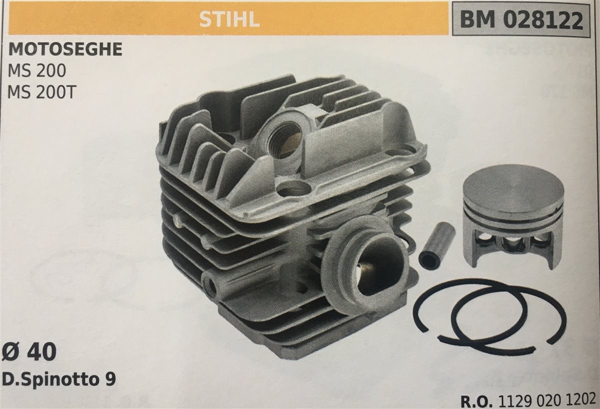 CILINDRO COMPLETO DI PISTONE E SEGMENTI BRUMAR STIHL MOTOSEGHE MS 200 MS 200T    Ø 40 D. Spinotto 9