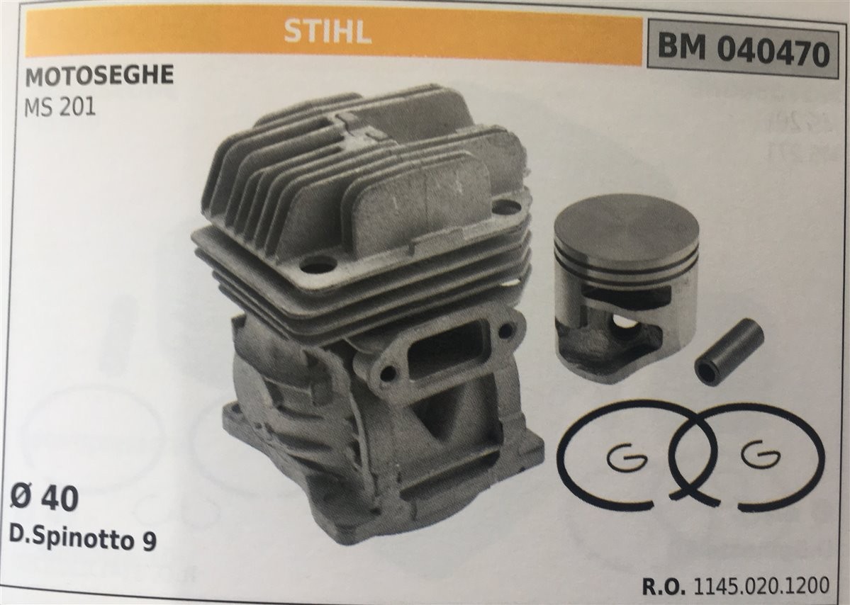 CILINDRO COMPLETO DI PISTONE E SEGMENTI BRUMAR STIHL MOTOSEGHE MS 201    Ø 40 D. Spinotto 9