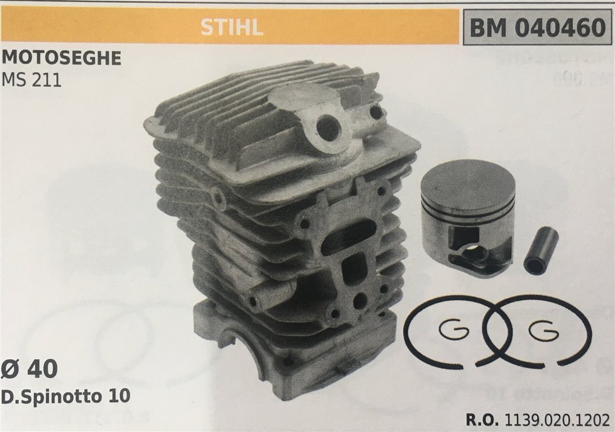 CILINDRO COMPLETO DI PISTONE E SEGMENTI BRUMAR STIHL MOTOSEGHE MS 211    Ø 40 D. Spinotto 10