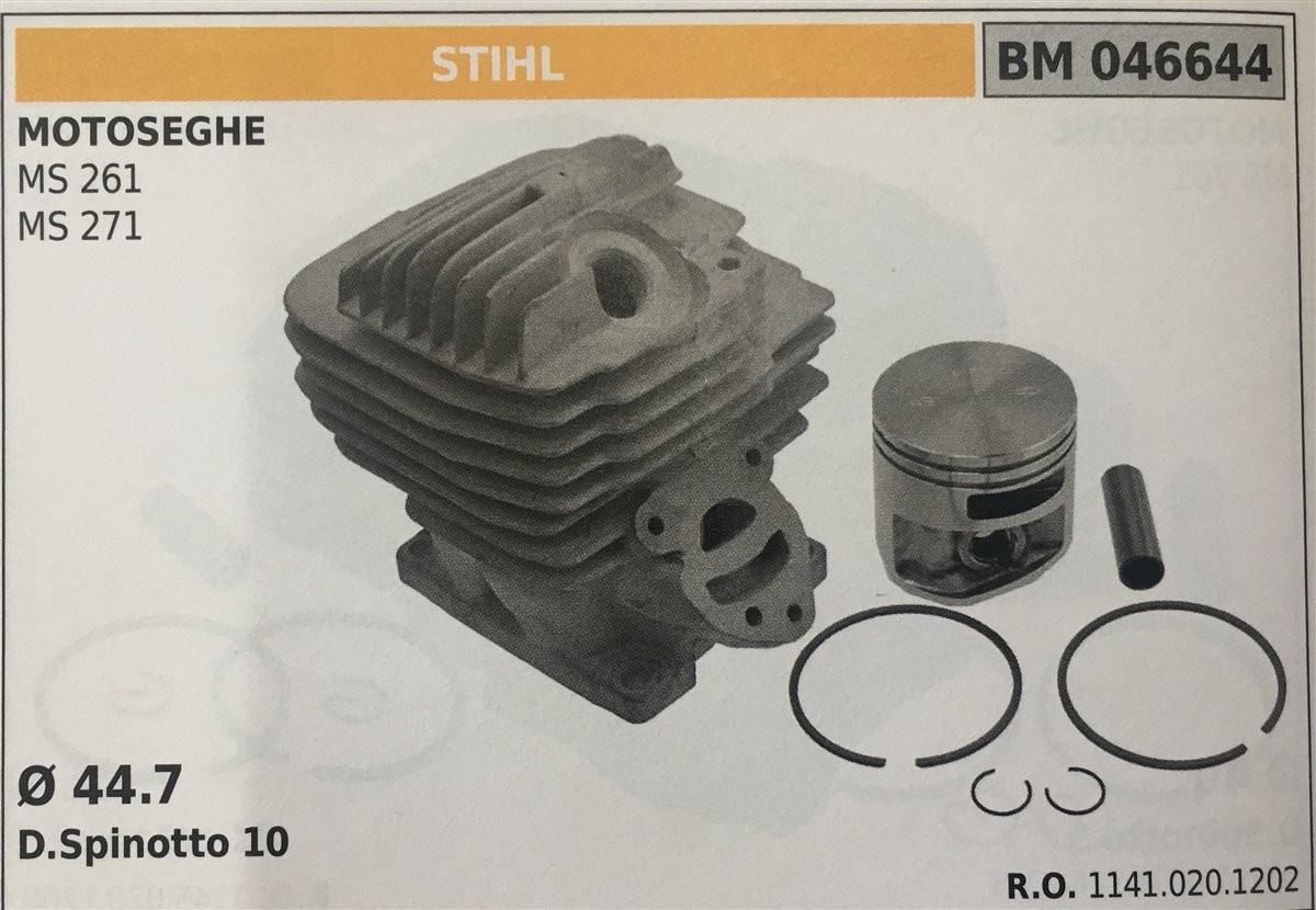 CILINDRO COMPLETO DI PISTONE E SEGMENTI BRUMAR STIHL MOTOSEGHE MS 261 MS 271    Ø 44.7 D. Spinotto 10