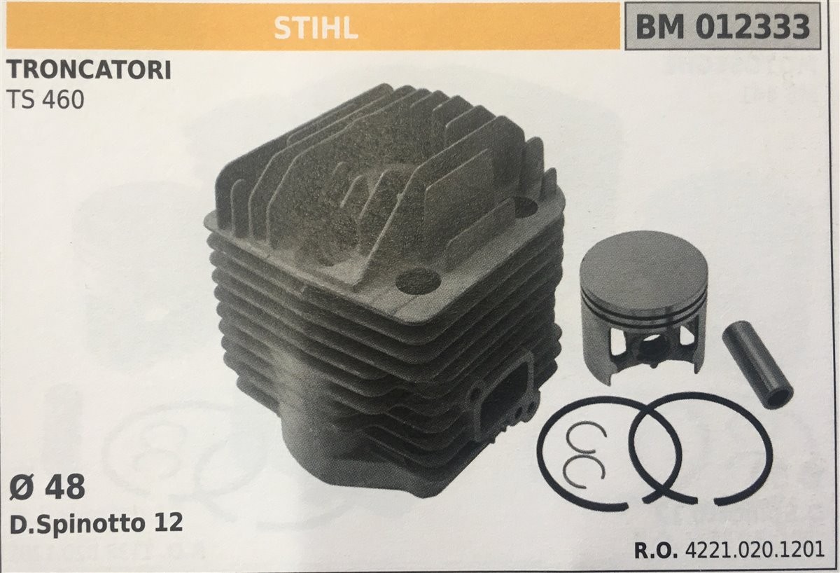 CILINDRO COMPLETO DI PISTONE E SEGMENTI BRUMAR STIHL TRONCATORI TS 460    Ø 48 D. Spinotto 12