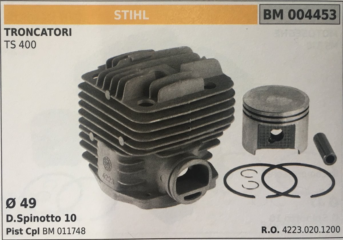 CILINDRO COMPLETO DI PISTONE E SEGMENTI BRUMAR STIHL TRONCATORI TS 400    Ø 49 D. Spinotto 11 Pist Cpl BM 011748