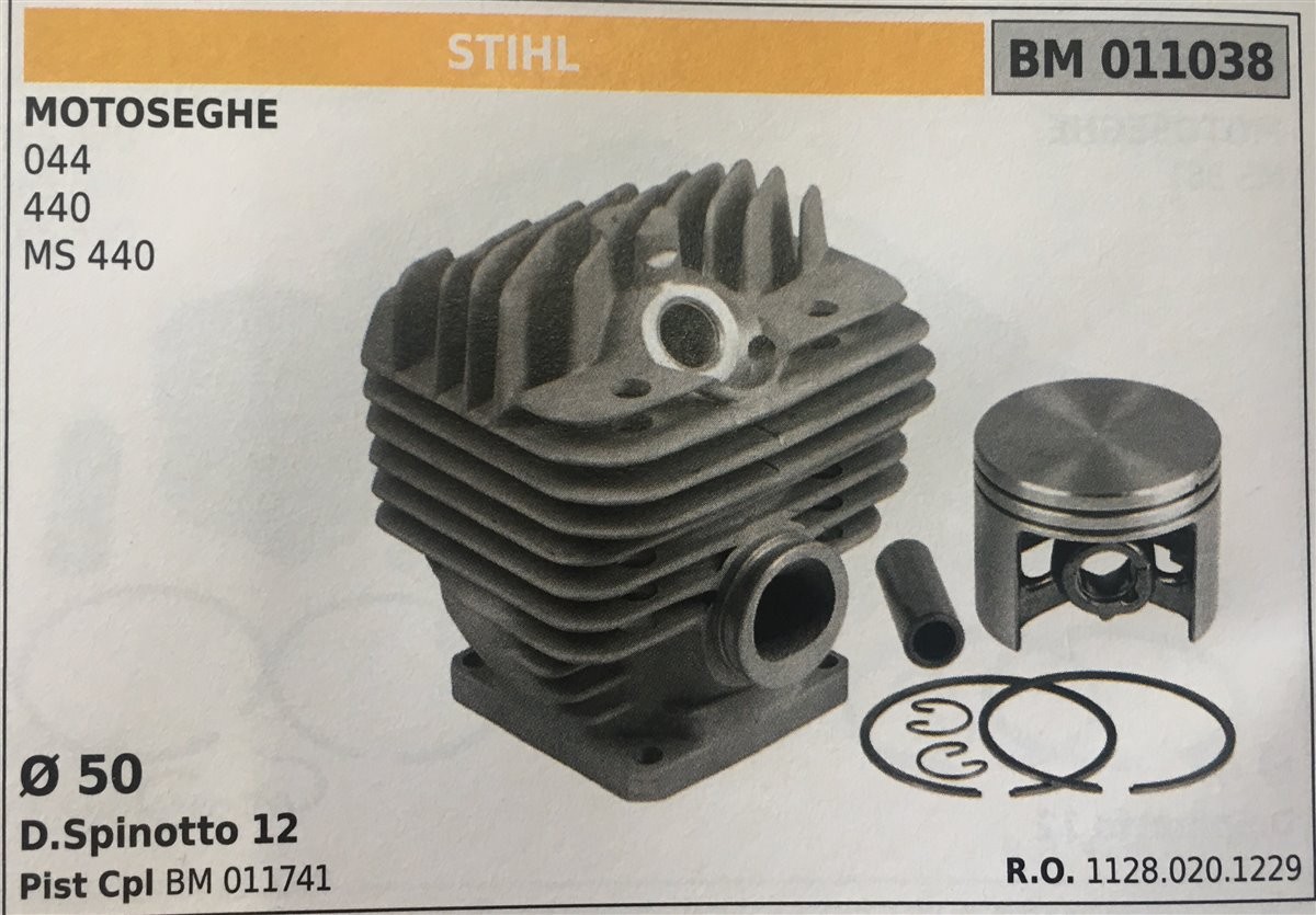 CILINDRO COMPLETO DI PISTONE E SEGMENTI BRUMAR STIHL MOTOSEGHE 044 440 MS 440    Ø 50 D. Spinotto 12 Pist Cpl BM 011741