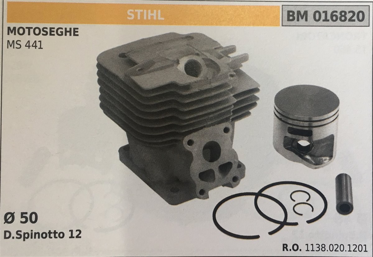 CILINDRO COMPLETO DI PISTONE E SEGMENTI BRUMAR STIHL MOTOSEGHE MS 441    Ø 50 D. Spinotto 12