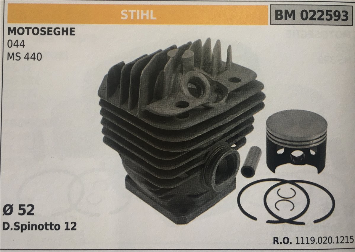 CILINDRO COMPLETO DI PISTONE E SEGMENTI BRUMAR STIHL MOTOSEGHE 044 MS 440    Ø 52 D. Spinotto 12